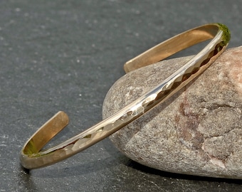 Dainty 14k Gold hammered sleek cuff bracelet with mirror finish