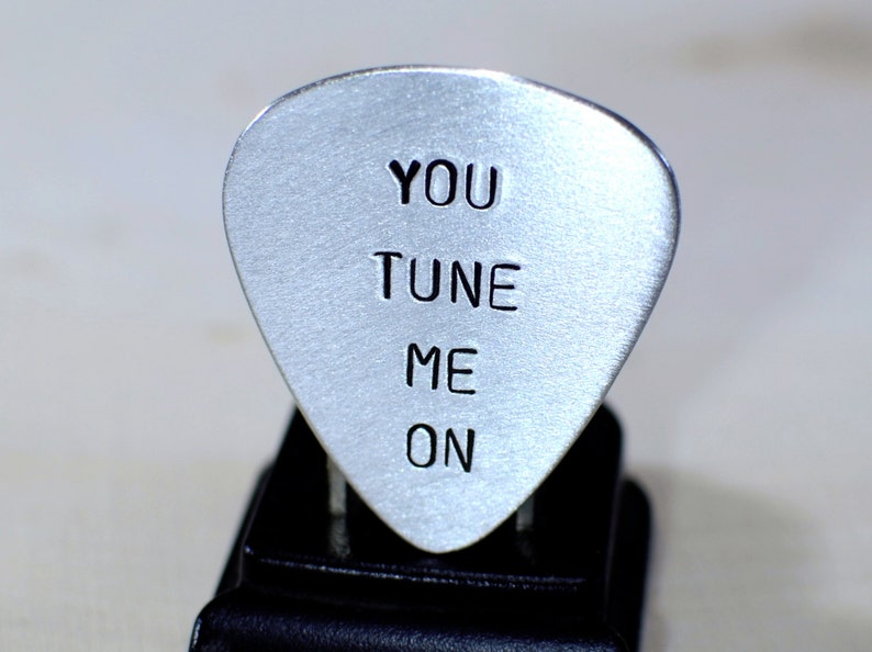 Guitar Pick with You Tune Me On Handmade in Aluminum GP904 image 3