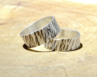Hammered Sterling Silver Ring Set or Rustic Wedding Bands - RG234