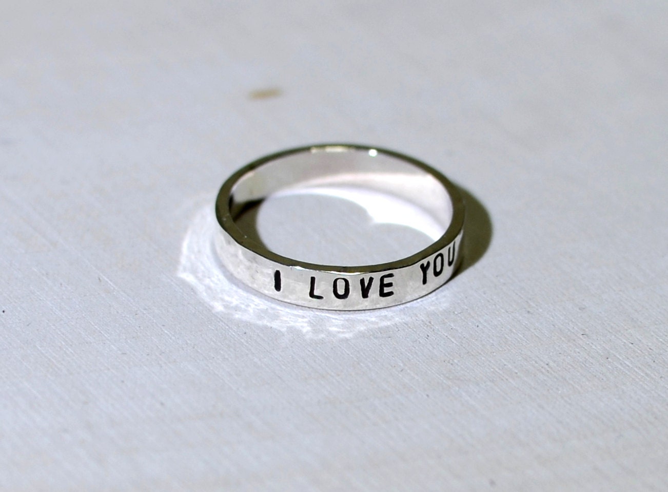 I ♥you バッヂ I Love You Dainty Sterling Silver Stacking Ring - 925 Fitted