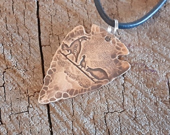 bronze arrowhead necklace with desert quail - hammered and rustic finish - perfect for men and women
