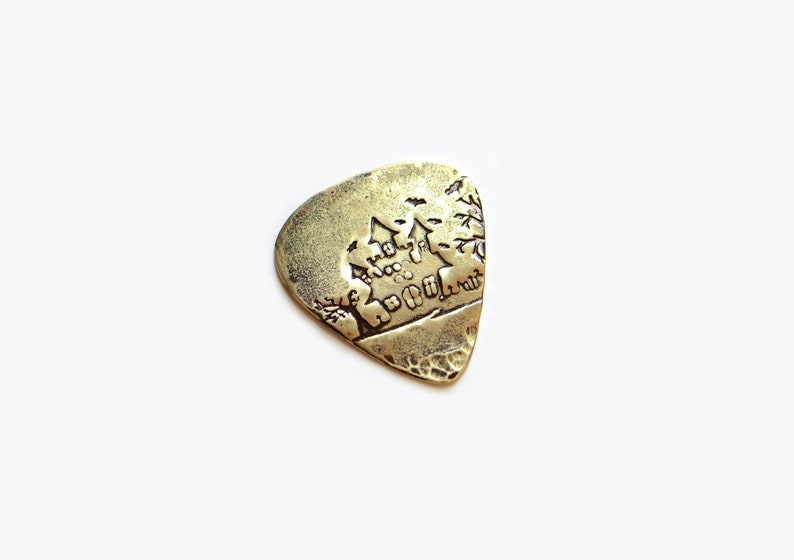 Spooky house Halloween guitar pick playable in brass image 5