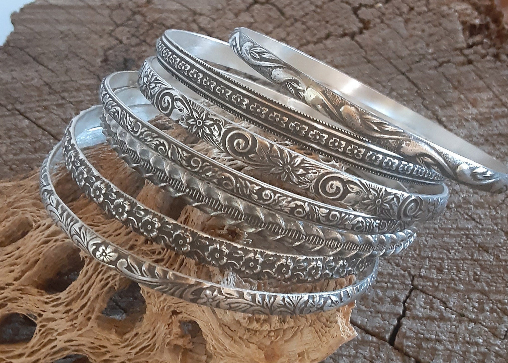 Sterling Silver Bangle Set of 7 Different Bangles