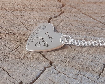 dainty sterling silver heart necklace - love always necklace - custom heart charm necklace