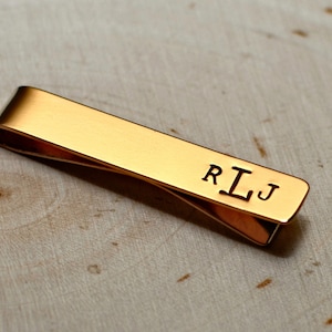 Bronze Tie Clip with Personalized Monogram in Classic Wide Style