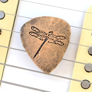 Dragonfly Handmade Metal Stamp Imprinted in Copper Guitar Pick