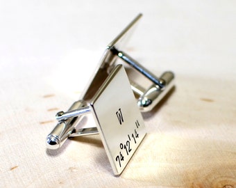 Personalized latitude longitude square sterling silver cuff links - solid 925 CL792