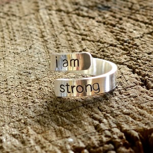 I am Strong Sterling Silver Wrap Ring 925 Inspirational and Empowering Bypass Ring image 3