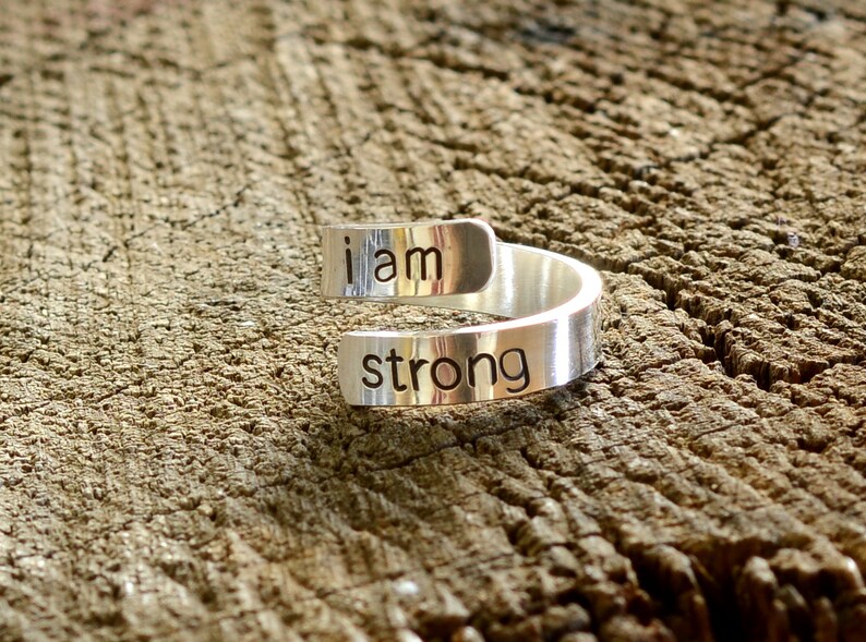 I am Strong Sterling Silver Wrap Ring 925 Inspirational and Empowering Bypass Ring image 3