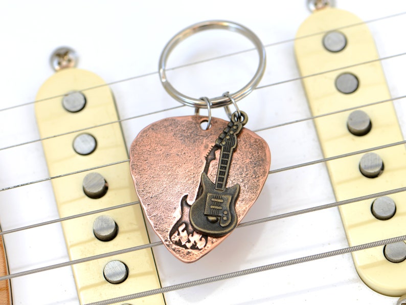 Flaming Guitar Guitar Pick Keychain for a Fiery Guitarist Who Etsy