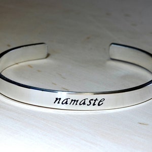 Namaste sterling silver yoga cuff bracelet for you to customize - Solid 925 BR071