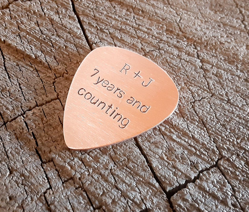 playable copper guitar pick with your initials and message 7th anniversary gift image 2