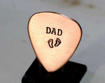 Copper Guitar Pick for a Dad to Be or Fathers Day Stamped with Baby Feet - GP991