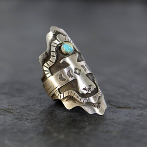 sterling silver thunderbird saddle ring with genuine turquoise - large statemnet ring