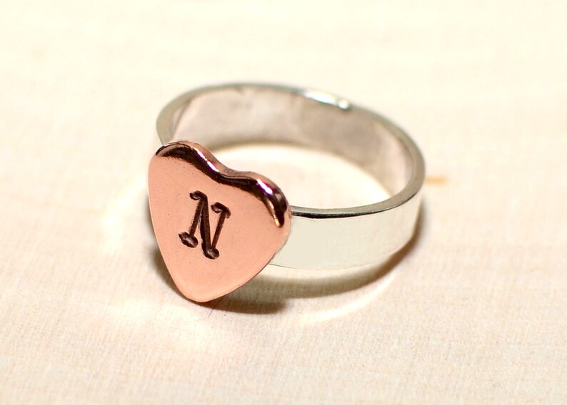 Sterling silver ring with personalized copper heart RG609 image 3