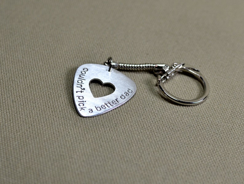 Dad sterling silver guitar pick keychain image 1