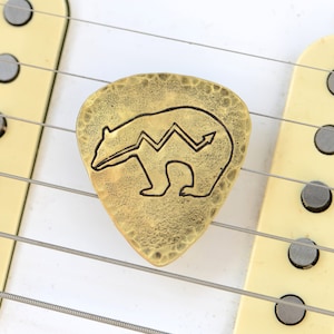 Spirit Bear Bronze Guitar Pick with Artisan Handmade Bear Stamp Work