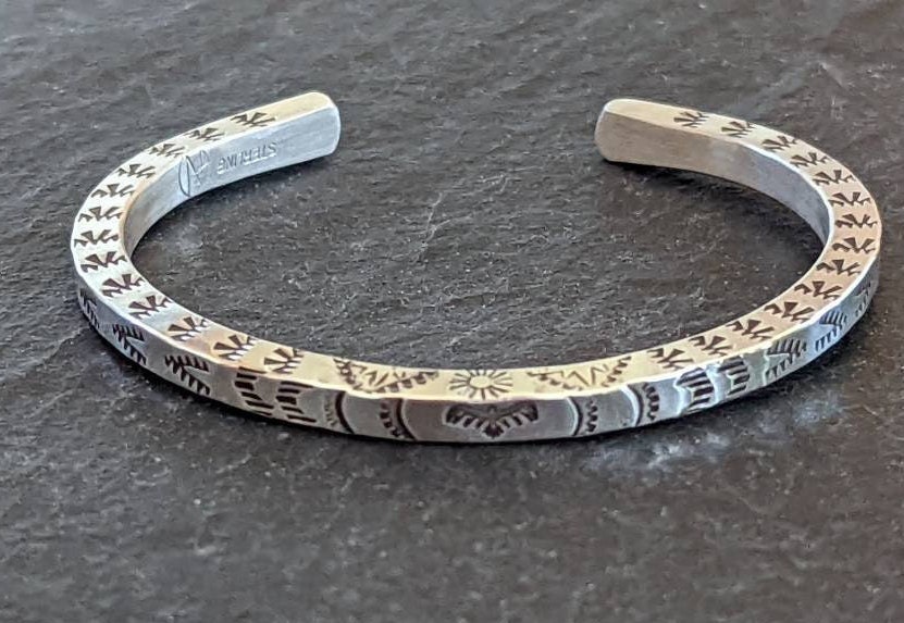 Solid Sterling Silver Square Wire Cuff Bracelet With Hand