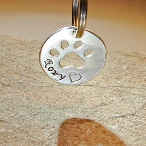 Sterling silver dog tag with handsawed paw cut out and personalized name 925 DT404 image 3