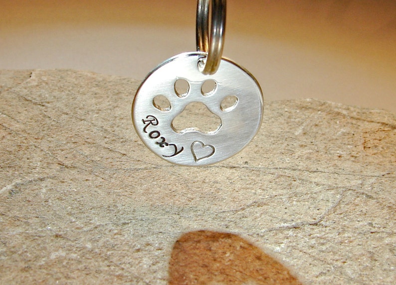 Sterling silver dog tag with handsawed paw cut out and personalized name 925 DT404 image 3