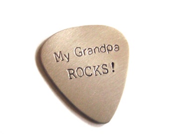 My Grandpa Rocks Guitar Pick in your choice of Metal