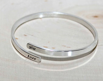 Silver Adjustable Bangle with I Love You or your own Personalizations - 925 BNGL11