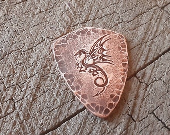 Copper shield guitar pick - playable with dragon - NicispIcks original design