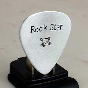Sterling Silver Plectrum  with Rock Star and Skull Stamps - GP1967
