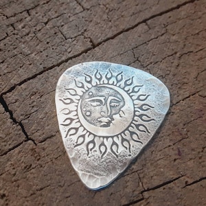 Sterling silver guitar pick - playable with sun moon and stars