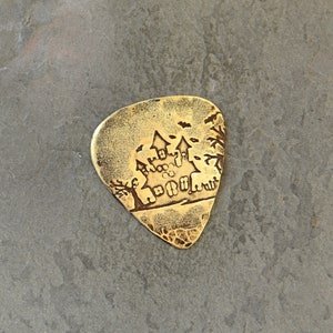 Spooky house Halloween guitar pick playable in brass image 1