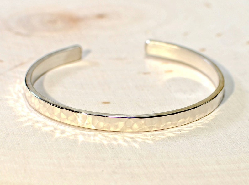 Hammered sterling silver cuff bracelet with elegant radiance in our dainty version Solid 925 BR716 image 2