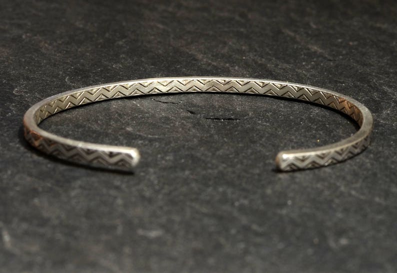 Dainty Sterling Silver Cuff Bracelet with Zig Zag Pattern solid 925 BR8832 image 4