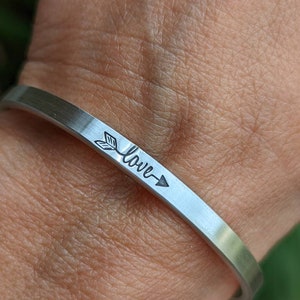 dainty sterling silver cuff bracelet with love arrow - perfect gift for her - wedding - silver anniversary - 25th anniversary