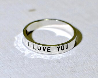 I love you dainty sterling silver stacking ring - 925 fitted ring - RG731