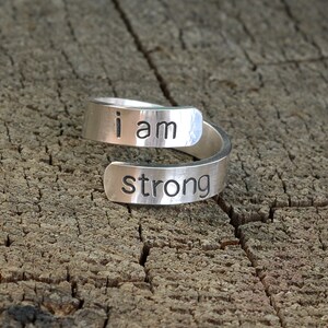 I am Strong Sterling Silver Wrap Ring 925 Inspirational and Empowering Bypass Ring image 2