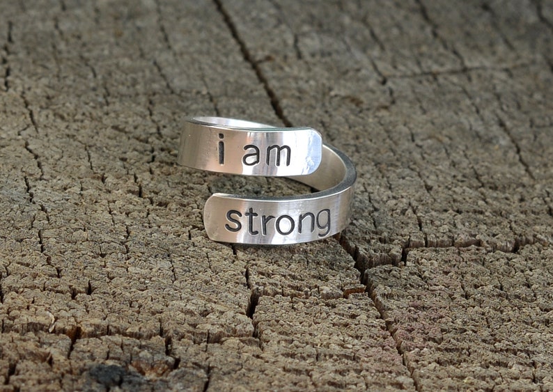 I am Strong Sterling Silver Wrap Ring 925 Inspirational and Empowering Bypass Ring image 2