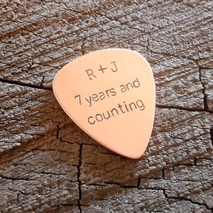 playable copper guitar pick with your initials and message 7th anniversary gift image 3