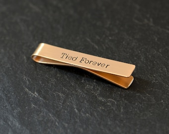 bronze tie clip for bronze anniversary - 8th or 19th anniversary or just because - tied forever tie clip with a pun