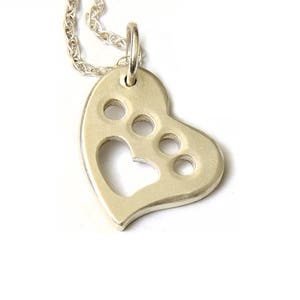 paw print charm - silver paw print - silver dog charm - silver cat charm - sterling heart charm - dainty pet charm - sterling chain