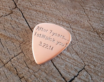 Copper guitar pick - playable for 7 year anniversary - copper anniversary gift
