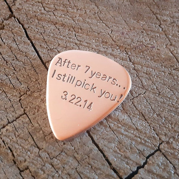 Copper guitar pick - playable for 7 year anniversary - copper anniversary gift