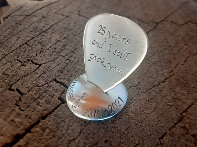 Sterling silver guitar pick with stand silver anniversary 25th anniversary image 5