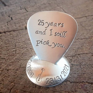 Sterling silver guitar pick with stand silver anniversary 25th anniversary image 2