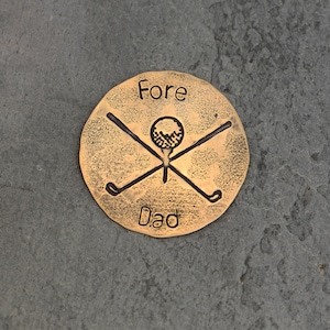 Fore Dad Golf Ball Marker in Bronze with Rustic Tee Design for Dads and Father’s Day