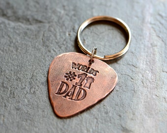 playable copper guitar pick keyring for dad - Worlds #1 dad - copper gift for dad