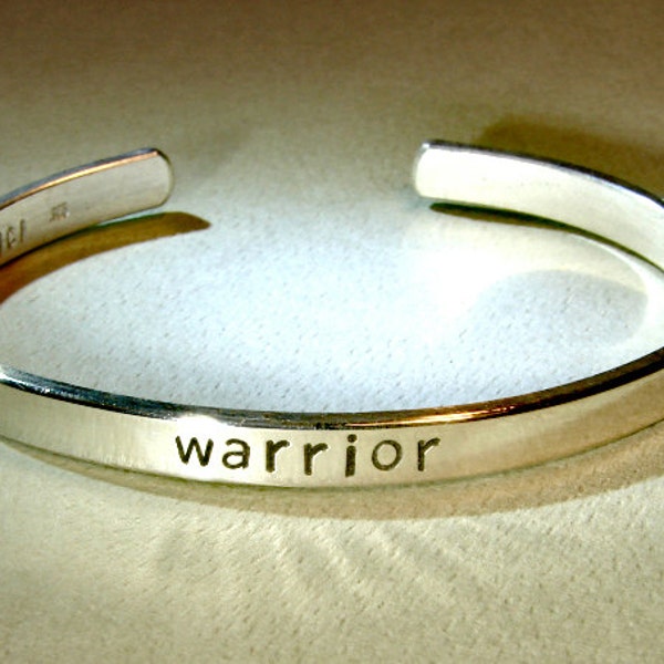 Sterling silver warrior cuff bracelet for a cancer survivor - solid925 BR515