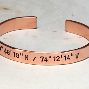 Copper latitude longitude cuff bracelet custom copper cuff back to school BR023 image 1