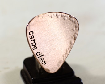 Carpe diem copper guitar pick with hammered texture and endless options for personalizations - GP734