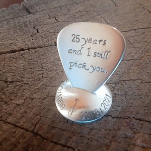 Sterling silver guitar pick with stand silver anniversary 25th anniversary image 3