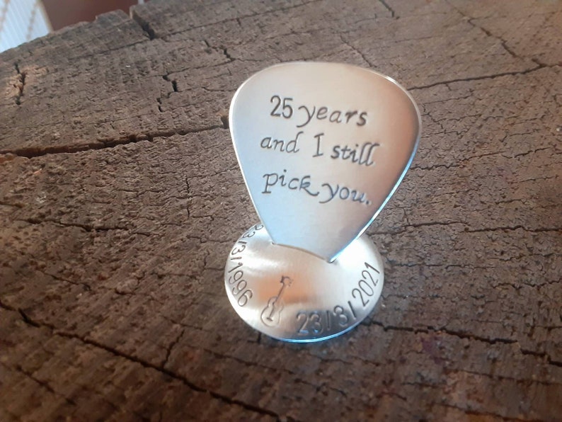 Sterling silver guitar pick with stand silver anniversary 25th anniversary image 3